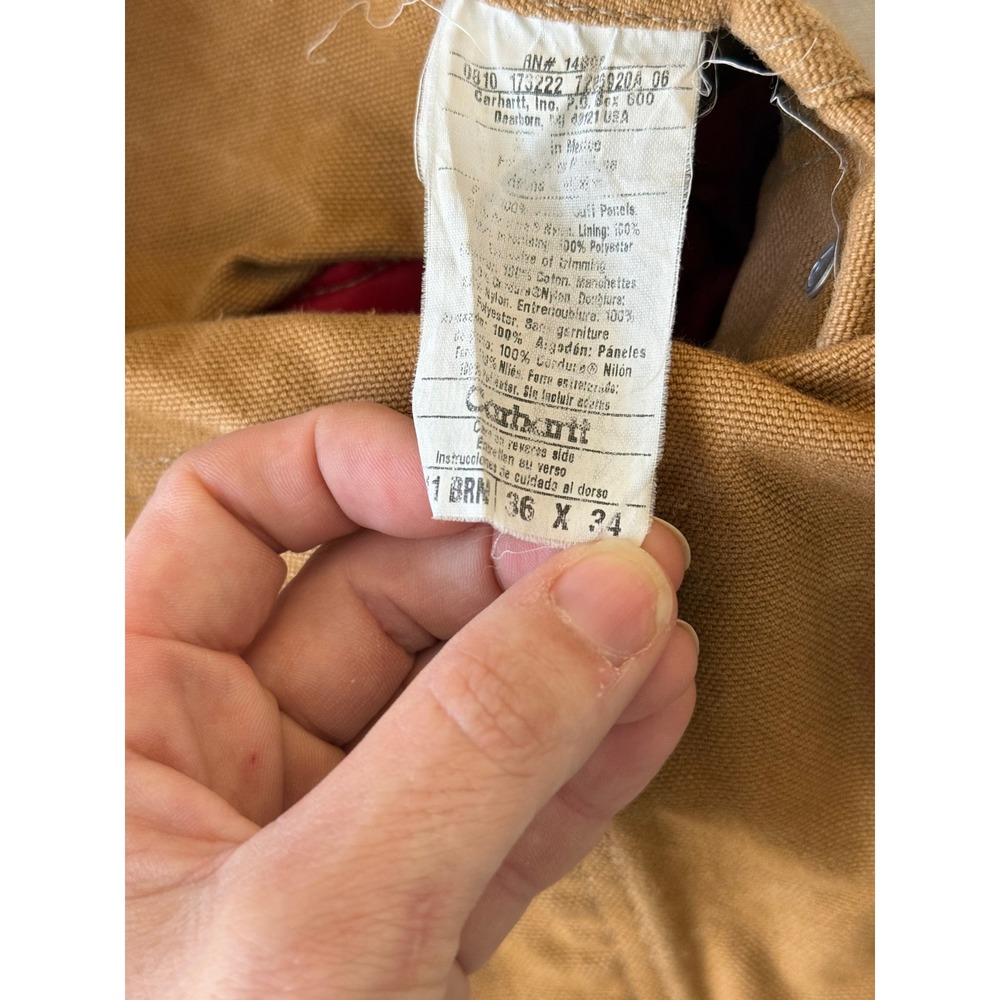 Carhartt R41 BRN Quilt Lined Duck Canvas Distressed Overalls Mens 36x34 Brown - Picture 5 of 6